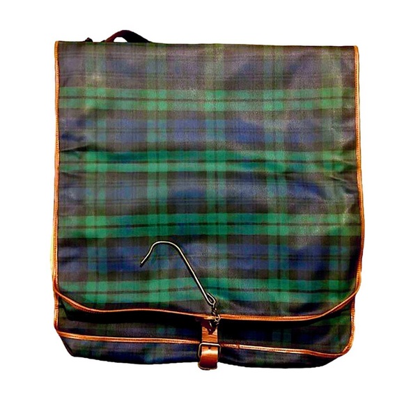M RALPH LAUREN Black Watch Green Navy Tartan Plaid Clothing Valet Travel Bag VTG - Picture 2 of 16
